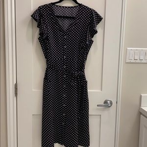 Black Button-down Dress with White Polka Dots